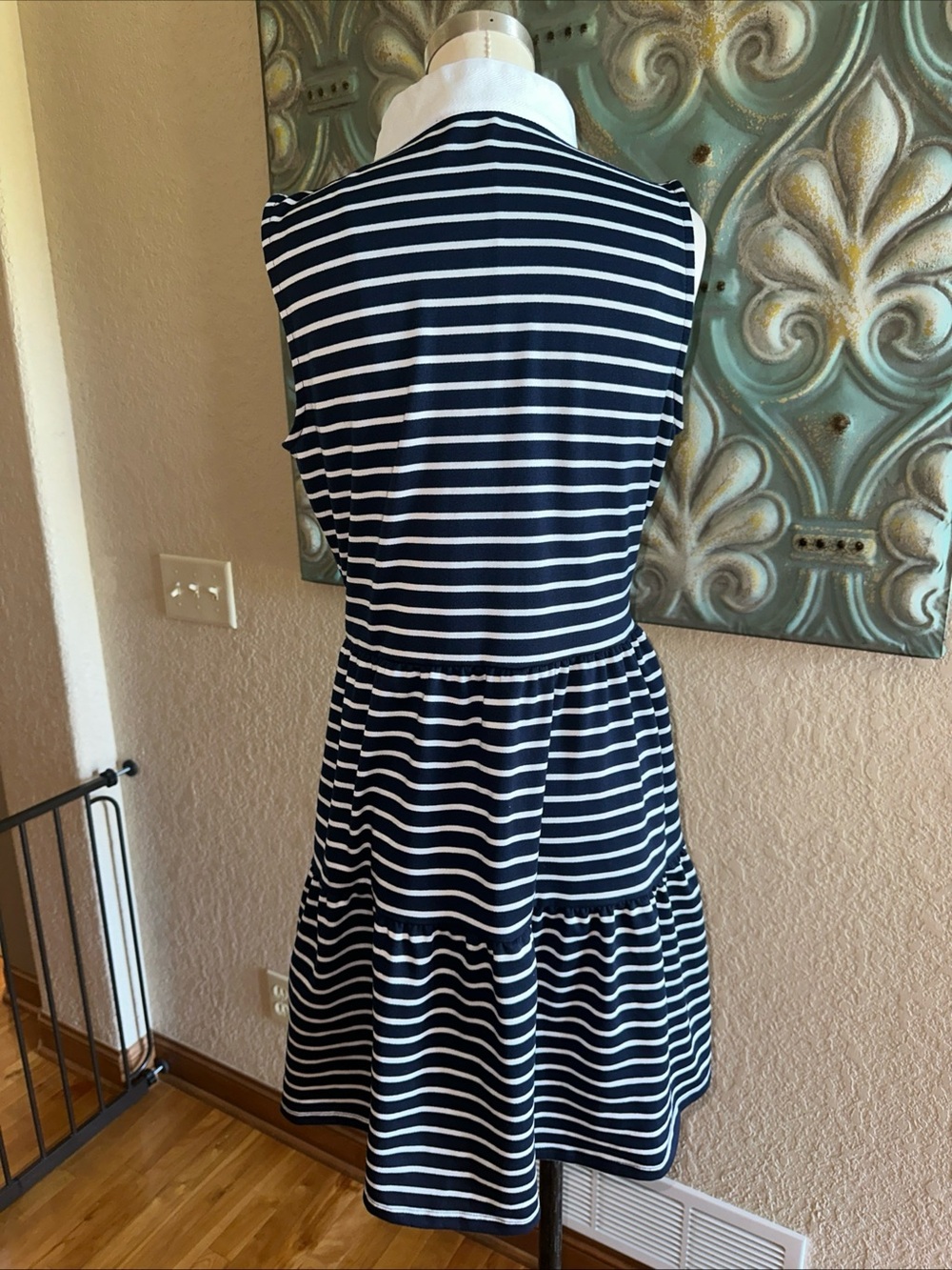 NAUTICA Tiered Mini Dress Womens S Navy White Striped Sleeveless Pockets - Picture 5 of 11